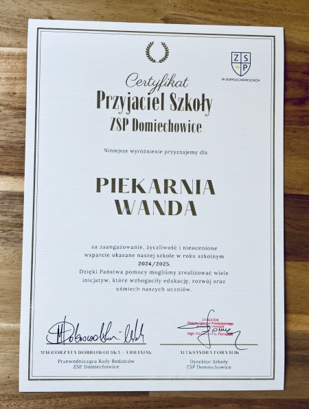 Przyjaciel Szkoły ZSP w Domiechowicach