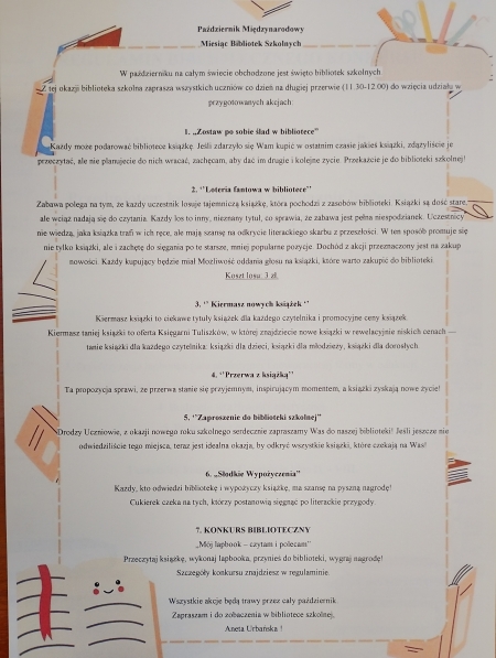 PAŹDZIERNIK- MIĘDZYNARODOWY MIESIĄC BIBLIOTEK SZKOLNYCH