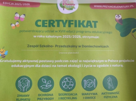 KUBUSIOWI PRZYJACIELE NATURY-CERTYFIKAT