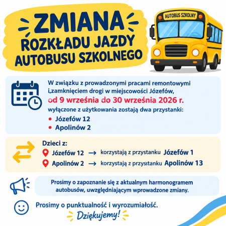 Aktualizacja harmonogramu dowozów i odwozów - 09.09.2026