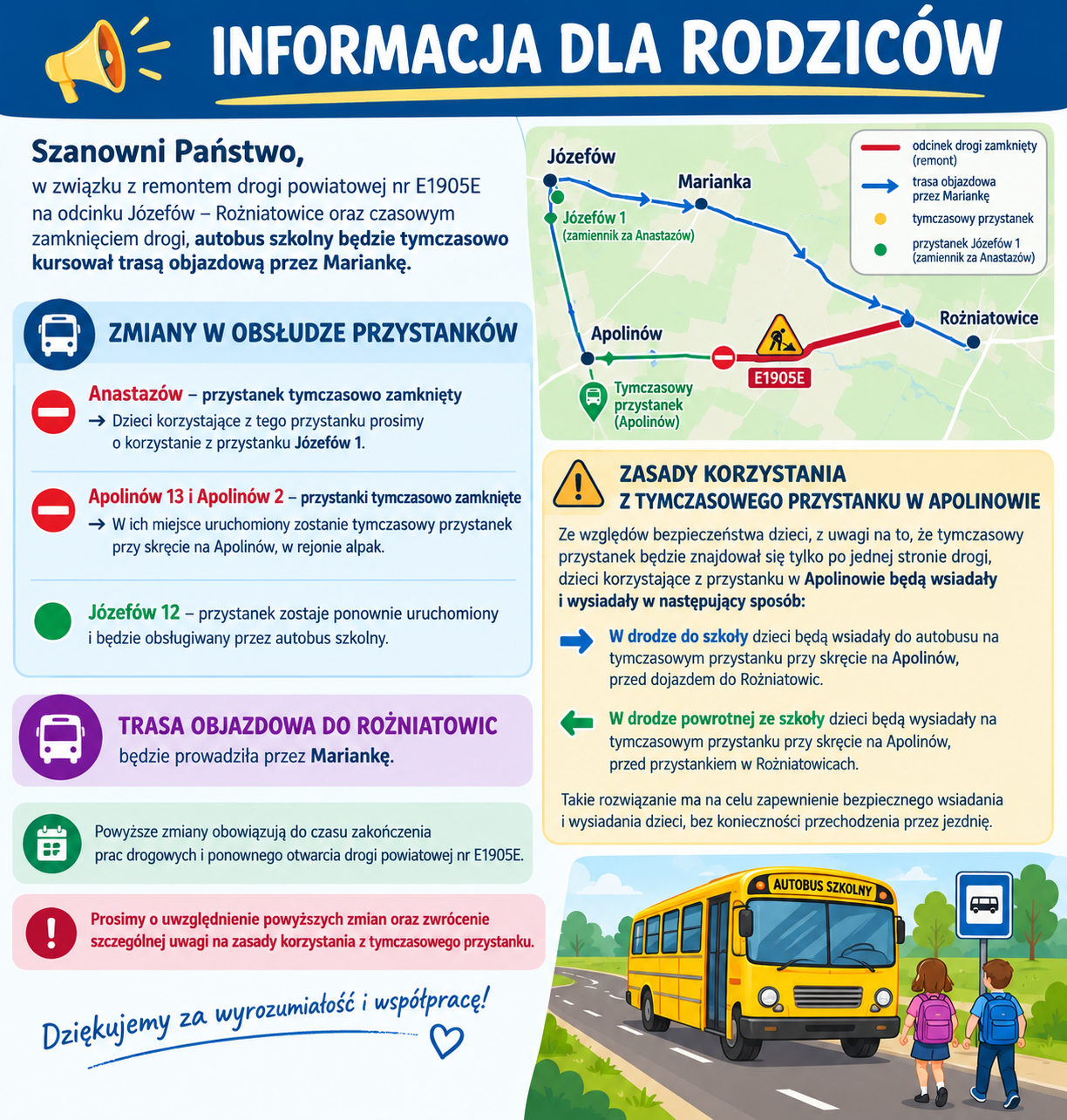 Zmiana kursu autobusu szkolnego od 28.09.2026
